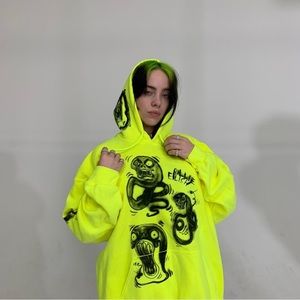 Billie Eilish 2019 World Tour Neon Graffiti Hoodie RARE